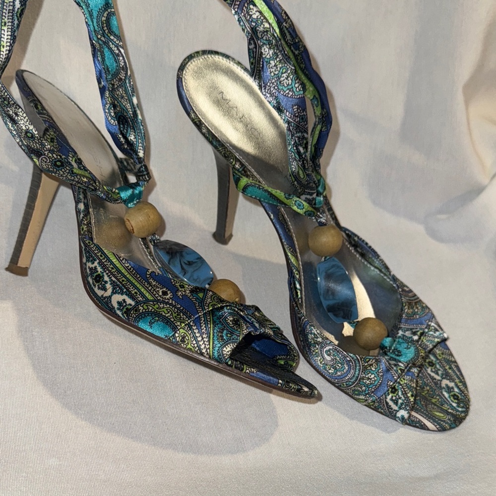 Marc Fisher Blue and Green Paisley Heels